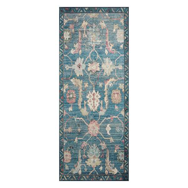 Blue & Multicolor Opal Border Runner, 2x5