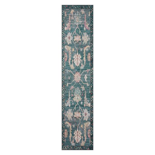 Blue & Multicolor Opal Border Runner, 2x9