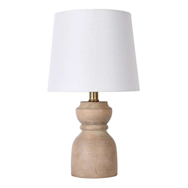 Honeybloom Natural Wood Turned Small Table Lamp with Shade, 15.5"