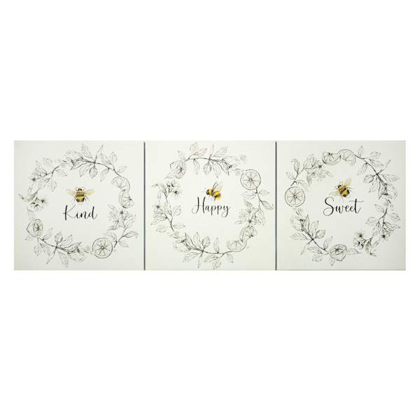 Honeybloom 3-Piece Bee Canvas Wall Signs, 6"