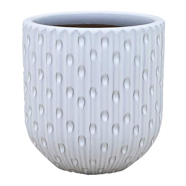 Providence White Dimpled Round Outdoor Planter, Medium