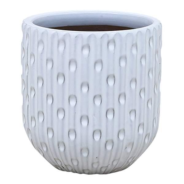 Providence White Dimpled Round Outdoor Planter, Small