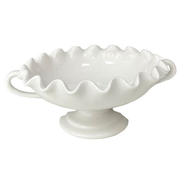 Willow Crossley White Ceramic Pie Crust Edge Compote, 10.5"