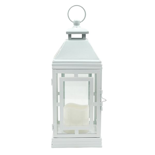 Providence White LED Metal Lantern, 13.4"