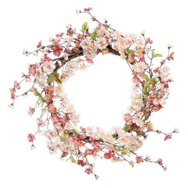 Pink Cherry Blossom Floral Wreath, 26"