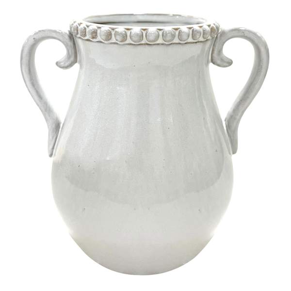 Honeybloom White Ceramic Vase with Handles, 6"