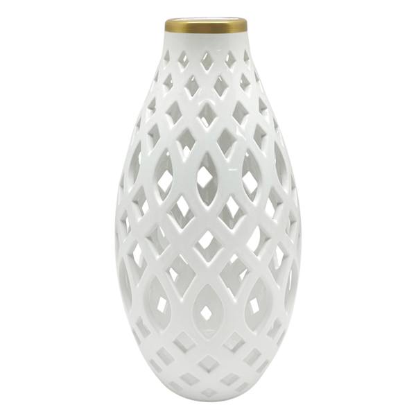 Providence White Cutout Ceramic Vase, 11.8"