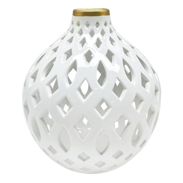 Providence White Cutout Ceramic Vase, 9"