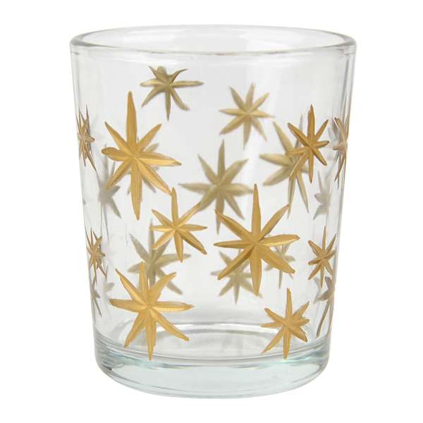 Willow Crossley Gold Etched Star Glass Votive Candle Holder, 2.6"