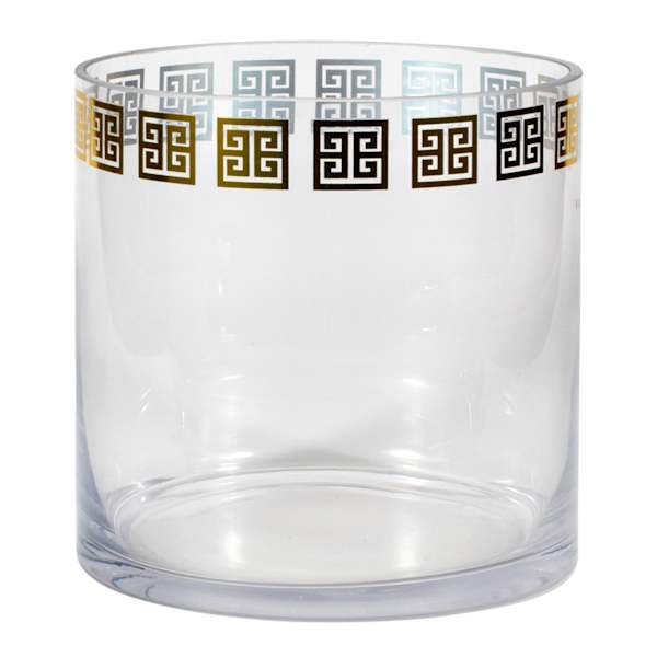 Providence Clear Greek Key Cylinder Glass Vase, Small