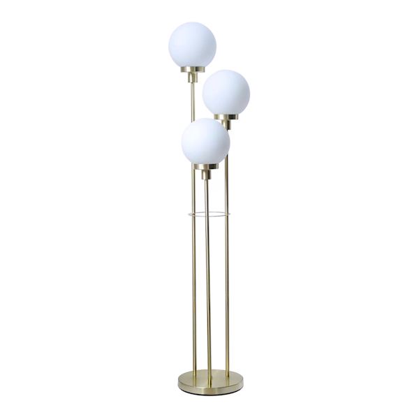 Brass 3-Light Floor Lamp with Frosted Glass Shades, 60"