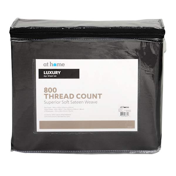 4-Piece Charcoal 800 Thread Count Luxury Sheet Set, Queen