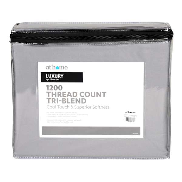 4-Piece Silver 1200 Thread Count Cool Touch Luxury Sheet Set, Queen