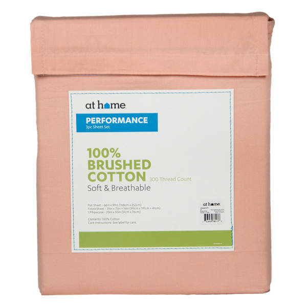 4-Piece Pink 300 Thread Count 100% Brushed Cotton Percale Sheet Set, Twin