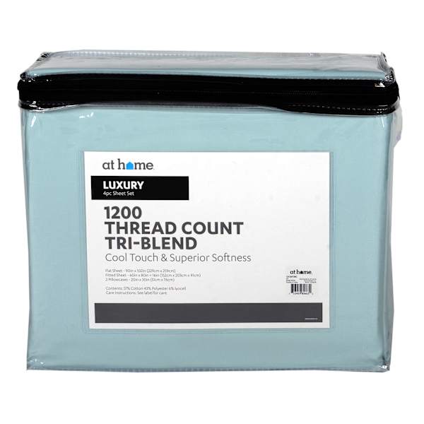 4-Piece Blue 1200 Thread Count Tri-Blend Luxury Sheet Set, Queen