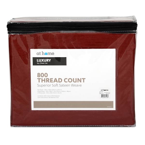 4-Piece Red 800 Thread Count Luxury Sheet Set, Queen