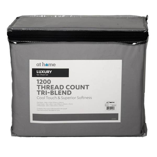 4-Piece Silver 1200 Thread Count Tri-Blend Luxury Sheet Set, King