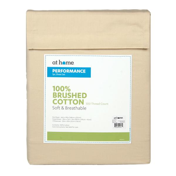 4-Piece Taupe 300 Thread Count 100% Brushed Cotton Percale Sheet Set, Twin