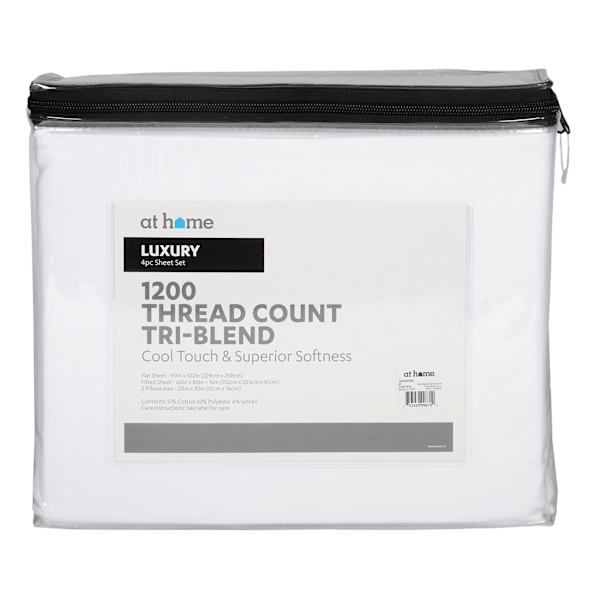 4-Piece White 1200 Thread Count Tri-Blend Luxury Sheet Set, Queen