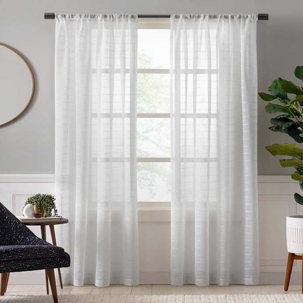 White Pinstriped Sheer Curtain Panel, 63"