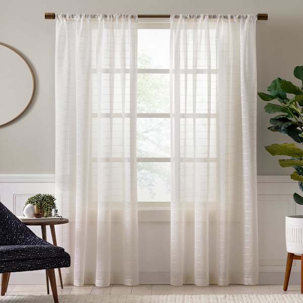 Natural Pinstriped Sheer Curtain Panel, 63"