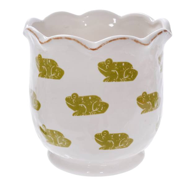 Honeybloom Indoor Scalloped Edge Frog Ceramic Pot, Medium