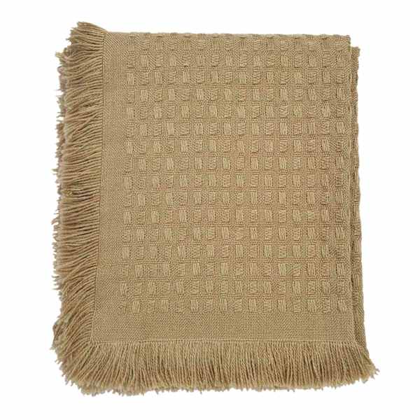 Honeybloom Tan Frayed Edge Woven Throw Blanket, 50x60