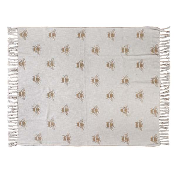 Honeybloom Natural Woven Bee Throw Blanket, 50x60