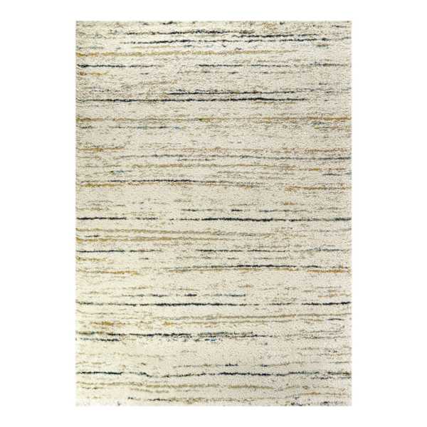 (C99) Sedona Ivory Abstract Design Shag Area Rug, 5x7