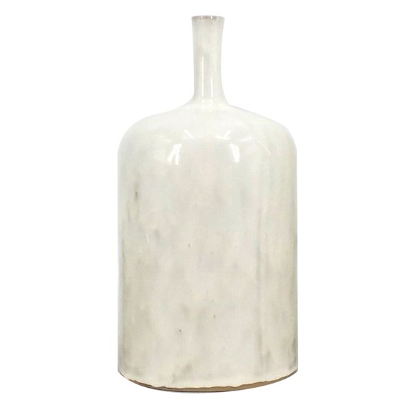 Emily White Ceramic Bottle Vase, 9.5"