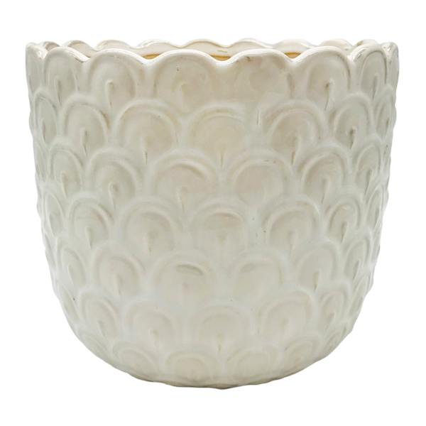 Honeybloom Indoor White Scalloped Ceramic Pot, Large