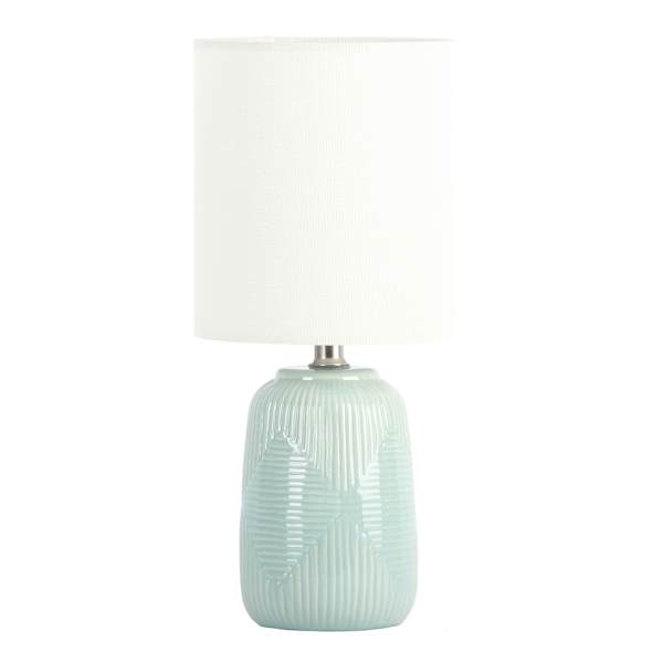 Found & Fable Teal Textured Ceramic Gourd Accent Lamp with Shade, 13"