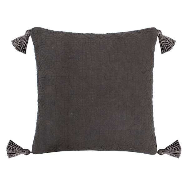 Found & Fable Black Quilted Throw Pillow with Tassels, 20"