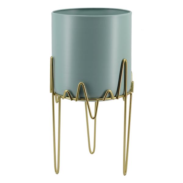 Sand Teal Gold Metal Deco Planter Stand, Medium