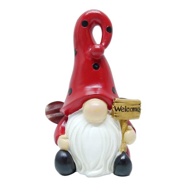 Ladybug Gnome Outdoor Garden Statue, 8"