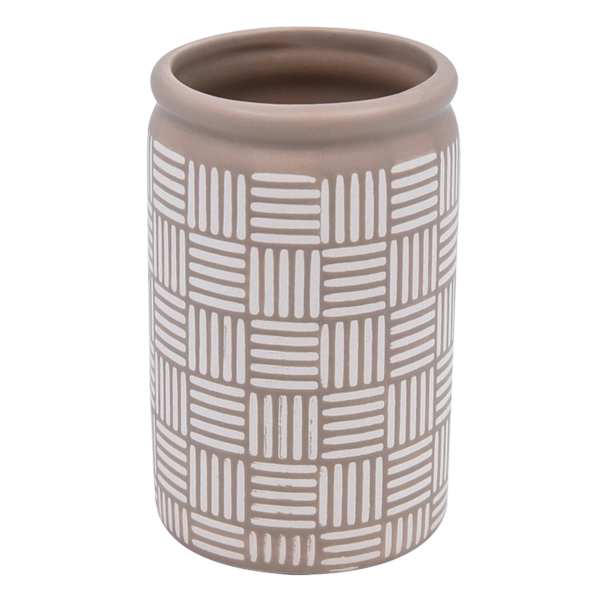 Tan & Ivory Print Ceramic Cylinder Vase, 5"