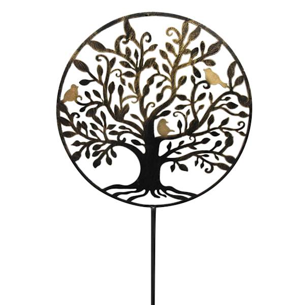 Tree of Life & Birds Round Metal Cutout Yard Pick, 42"