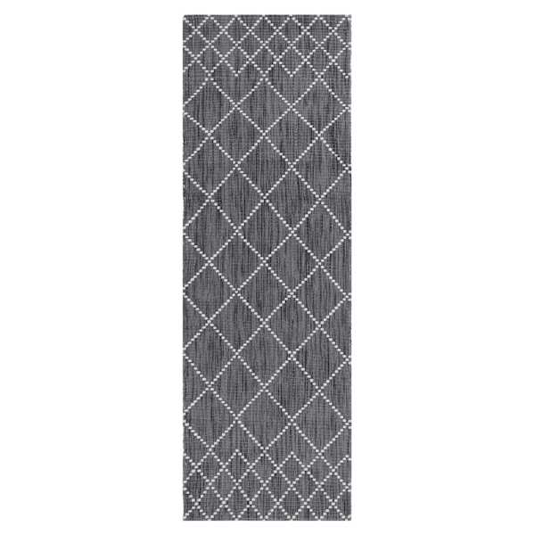 (B772) Found & Fable Tribal Grey Diamond Design Runner, 2x6