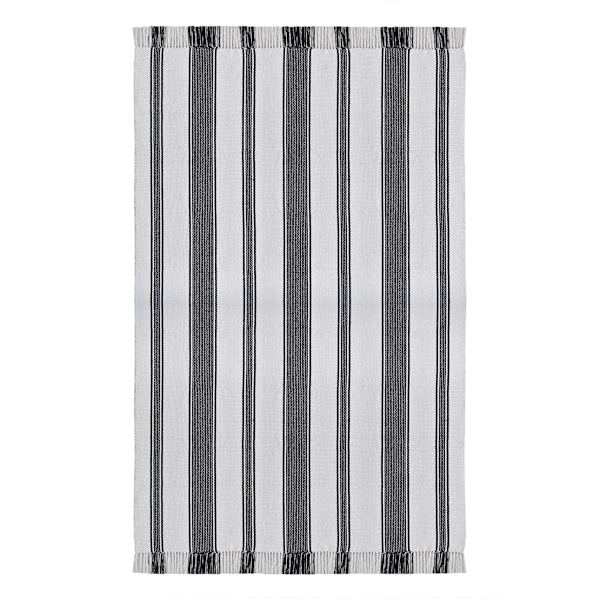 (D551) Honeybloom Flatweave Ivory & Black Striped Area Rug, 5x7
