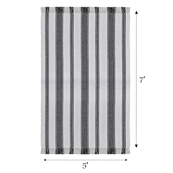 (D551) Honeybloom Flatweave Ivory & Black Striped Area Rug, 5x7