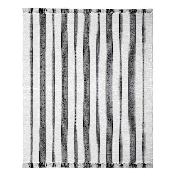 (D551) Honeybloom Flatweave Ivory & Black Striped Area Rug, 8x10