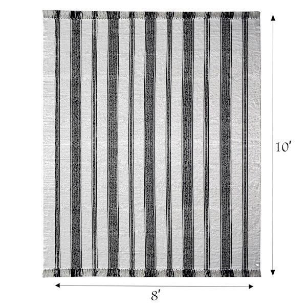 (D551) Honeybloom Flatweave Ivory & Black Striped Area Rug, 8x10