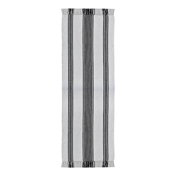 (D551) Honeybloom Flatweave Ivory & Black Striped Runner, 2x7