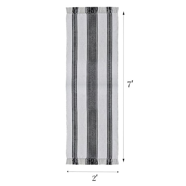 (D551) Honeybloom Flatweave Ivory & Black Striped Runner, 2x7