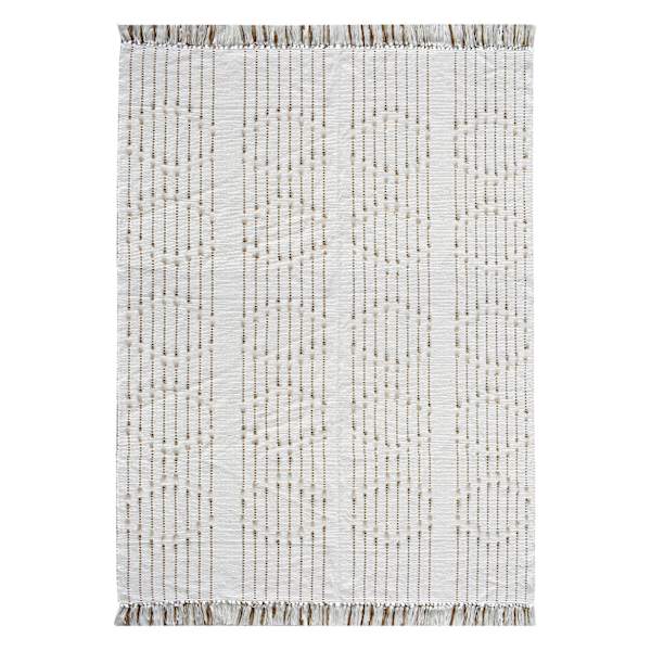 (D552) Honeybloom Flatweave Ivory & Beige Fringe Area Rug, 5x7