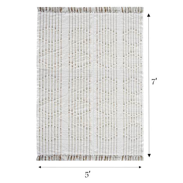 (D552) Honeybloom Flatweave Ivory & Beige Fringe Area Rug, 5x7