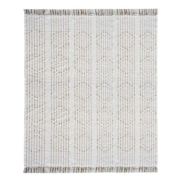 (D552) Honeybloom Flatweave Ivory & Beige Fringe Area Rug, 8x10