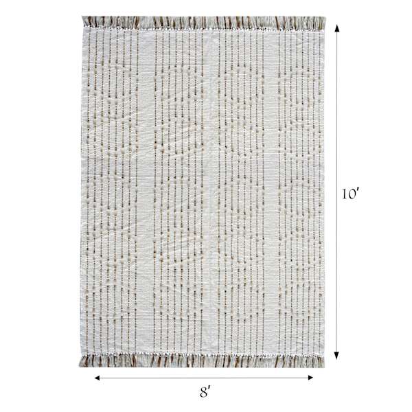 (D552) Honeybloom Flatweave Ivory & Beige Fringe Area Rug, 8x10