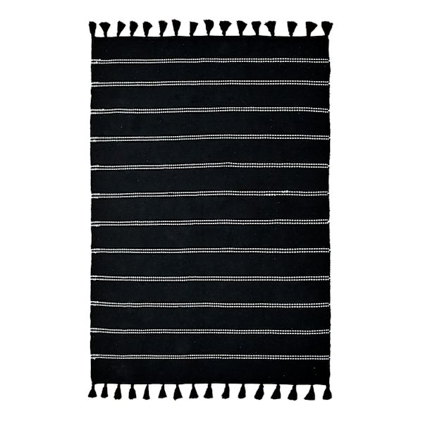 (D582) Honeybloom Black Striped Woven Area Rug, 5x7