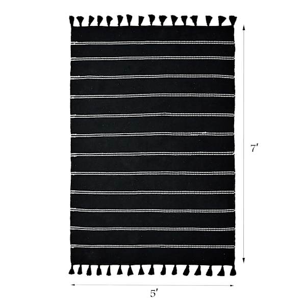 (D582) Honeybloom Black Striped Woven Area Rug, 5x7